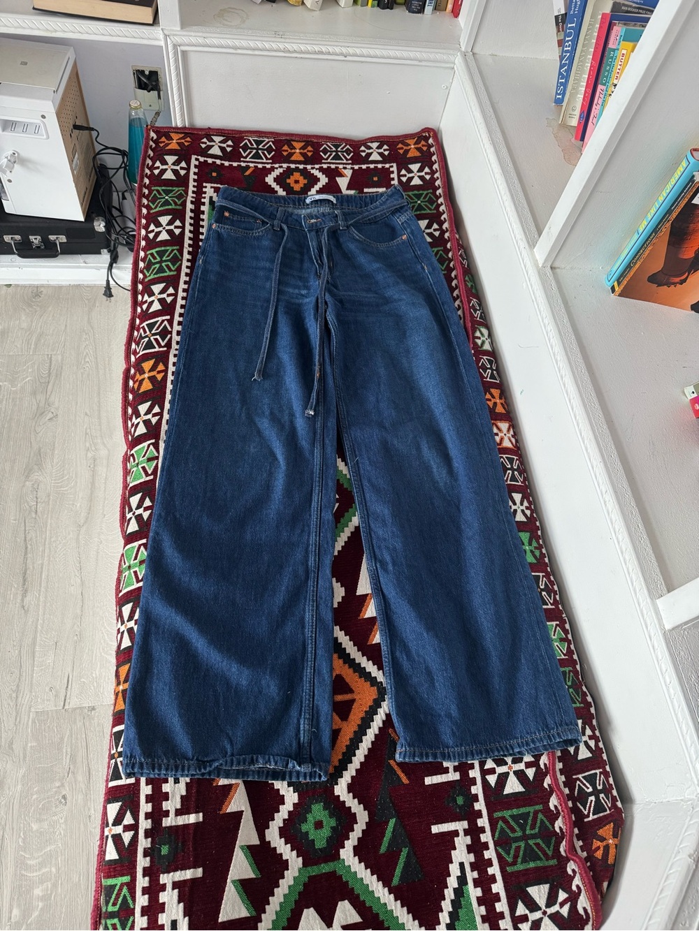 Zara Dark Blue Wide-Leg Jeans with Drawstring